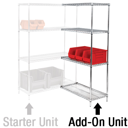 60 x 36 x 86" - 4 Shelf Wire Shelving Add-On Unit