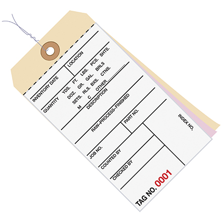 6 <span class='fraction'>1/4</span> x 3 <span class='fraction'>1/8</span>" - (0500-0999) Inventory Tags 3 Part Carbonless #8 - Pre-Wired